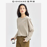 佐丹奴长袖T恤女纯棉打底衫甜美花朵刺绣圆领套头衫13324792