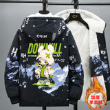 皮尔·皮德冬季外套男孩加绒棉衣夹克男学生潮保暖休闲青少年上衣服褂子男装 黑色 魔兔 2XL （130-145斤）