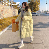 相伊恋人羽绒棉服女25年秋冬季中长款加厚棉衣外套新款宽松棉袄学生面包服 奶黄色 L 【适合120-140斤】