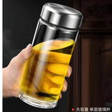 桃李世家单层玻璃杯泡茶杯男士车载加厚耐高温高硼硅商务透明 加厚杯子 钢本色700ML+杯套+杯刷