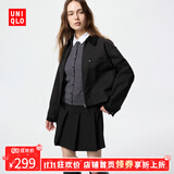 优衣库【狂欢价】女装休闲拉链短茄克/外套巴恩风翻领夹克 479208 09 黑色 S /155/80A