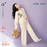 安之伴26新款【陪宠抗静电】半边绒睡衣女秋冬季新款保暖加厚绒减龄卡 月牙黄【软糯有弹性-超锁温】 S