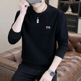 KRDUGBR卫衣男加绒加厚长袖t恤圆领秋冬季修身内搭保暖冬装男装套头衫 黑色【不加绒】 L 【100-115斤】