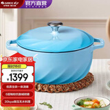 大松（TOSOT）格力铸铁珐琅锅无涂层炖锅双耳汤锅砂锅微压明火电磁炉永不变色 摩卡蓝24cm3.8L