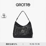 GROTTO个乐黑石hobo大号植鞣绵羊皮腋下单肩斜挎包通勤礼物 经典黑L（银标）