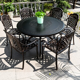 莫 家户外家具铸铝桌椅组合室外庭院桌椅露台桌椅休闲别墅花园阳台 斜格6椅+140cm祥云桌