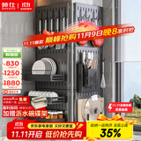 帅仕 厨房置物架洞洞板收纳架调料架壁挂纸巾架刀架筷子筒毛巾抹布架 石墨黑-背板30*30（配件另购）