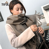 TSFUL围巾女时尚2025新款秋冬季保暖纯色披肩加大加厚防寒围脖 虾酱色