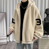 梵洛幽羊羔毛加绒加厚棉服男秋冬季情侣棉衣宽松潮流学生外套男潮牌棉袄 913-米白色 3XL