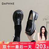 达芙妮官方乐福鞋女2025新款百搭英伦风女鞋厚底粗跟小皮鞋一脚蹬单鞋女 黑色海鸥【5cm哑光单里款】 35