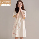 莫代尔夏季薄款睡裙女短袖纯棉睡衣连衣裙女生宽松中长款全棉休闲家居服 X1502米白花朵 L 衣长94适合100-120斤