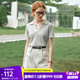 Olrain欧芮儿美式复古短袖T恤女夏季女装撞色polo领上衣衣服polo衫 花灰色 XL