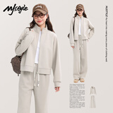 MJ STYLE星空棉休闲套装女2025秋季新款立领短款开衫外套直筒阔腿裤两件套