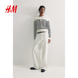 H&M【徐若晗同款】女装毛针织衫秋慵懒短款打底衫miu系薄开衫0579541 白色/黑色条纹 M 165/96