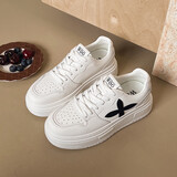 鹿季小白鞋女板鞋十字花2025年秋季新款时尚百搭运动休闲鞋鞋子 黑色 37