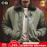 马登工装美式复古B15飞行员棉服夹克男保暖毛领加厚棉衣秋冬男士外套 绿色 XL