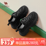 骆驼（CAMEL）老爹鞋女网布皮面拼接双系带厚底休闲鞋 L24S283079 黑色 37