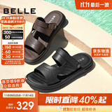 百丽户外两穿凉拖男夏季商场同款牛皮休闲沙滩凉鞋8GF01BL4 黑色 39