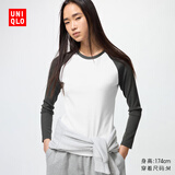 优衣库女装柔软罗纹撞色圆领T恤/长袖插肩袖内搭25秋冬新款481438 58 深绿色 S /155/80A