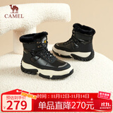 骆驼（CAMEL）雪地靴女潮搭撞色鞋面拼接厚底系带保暖靴 L23W275060 黑色 39