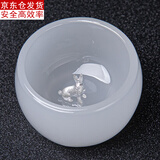 古德窑 镶银杯琉璃主人杯白玉瓷茶杯12生肖品茗杯功夫茶具单杯玻璃杯 琉璃镶银《兔》禅定杯