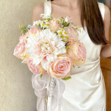 花点馨意仿真花束新娘手捧花表白求婚领证婚宴假花拍摄道具玫瑰大丽花0459