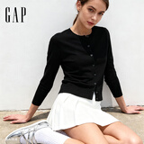 GAP女装2025秋季新款纯棉圆领针织衫基础款开衫毛衣美版443176 黑色 S 美码  M亚洲码165/88A