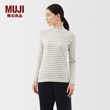 无印良品（MUJI）女式 起毛罗纹编织半高领长袖T恤 上衣打底衫女款内搭春秋女装 米白色条纹 L （165/88A）