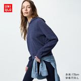 优衣库女装可机洗纽花针织连帽套头衫/25秋冬新款478871 68 深蓝色 XL /165/92