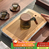 忆壶茶（YIHUTEA）茶盘托盘家用茶台带排水小型沥水储水实木功夫托盘泡茶具竹茶托 大号茶盘（白色）36.5*24cm