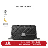 INJOYLIFE菱格链条包新款羊皮盒子包单肩小包锁扣斜挎包高级气质女包 黑色