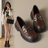 ZHR乐福鞋女软底百搭圆头小皮鞋子女英伦风粗跟女鞋 OFTEP06 棕色 38