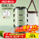 爱仕达（ASD） 保温饭盒 食品级304不锈钢外分层大容量成人多层便携学生便当盒 绿色2.8L四层饭盒+保温袋+餐具