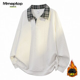 MMOPTOP麦穗纹格子polo领卫衣秋冬季男拼接舒适透气内搭上衣MWY19JR白XL