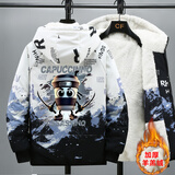 皮尔·皮德冬季外套男孩加绒棉衣夹克男学生潮保暖休闲青少年上衣服褂子男装 白色 咖啡 M （80-95斤）