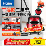 海尔（Haier）吸尘器家用大吸力桶式干湿两用强力大功率吸尘机车载清理毛发 一键收线【九件套】