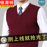 恒源祥秋冬季纯羊毛背心男V领加厚休闲毛线针织马甲坎肩无袖羊毛衣男 马甲酒红 XL (175)