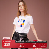 FILA 斐乐女装官方女士短袖T恤夏季休闲运动内搭t恤运动上衣 标准白-F11W118151F M （165/84A/M）