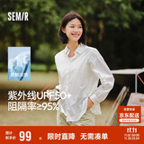 森马（Semir）长袖衬衫女中长款凉感防晒衣宽松叠穿纯色白衬衣109324105001