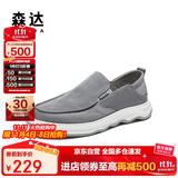 森达帆布鞋男夏季透气不闷脚一脚蹬套脚懒人休闲鞋 灰色 41