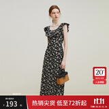范思蓝恩23FS12695韩系荷叶边减龄连衣裙女夏季新款吊带裙子 黑底碎花 S