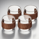 锦格玻璃茶杯带把小号茶杯子功夫茶具泡茶杯子带把耐热透明玻璃杯家用 木环卡扣杯150ml（4只装）