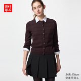 优衣库女装精纺美利奴羊毛罗纹圆领条纹针织短开衫481408 39 棕黑色 XL /165/92A