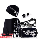 佑游泳裤泳镜男士套装泳裤泳镜泳帽五件火焰套装Z25101黑底银火XL码