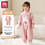 爱贝迪拉（AIBEDILA）宝宝灯芯绒连体罩衣儿童吃饭围兜女宝秋冬爬行防水防脏男宝爬爬服 诺拉小兔 【亲肤柔软】 90cm （1-3岁，适合身高78-86cm）