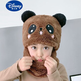 G.duck儿童帽子男童女童秋冬季新款围脖一体可爱加厚保暖宝宝遮脸护耳帽 咖啡色熊猫 中码【5-9岁】