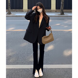 COSMICKISS小西装外套女士2026春秋新款小个子高级感炸街宽松韩版休闲西服 黑色 M
