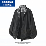 YOOOURTHING外套男2026春秋冬季青少年学生宽松百搭潮流帅气百搭夹克男上衣服 HS25423-黑色（夏季薄款） XL 【建议125-150斤】