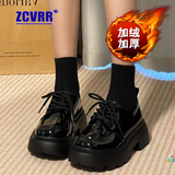 ZCVRR粗跟小皮鞋女2025年秋冬新款单鞋日系jk制服配裙子女鞋厚底乐福鞋 亮光黑【加绒加厚】 39 (245mm)