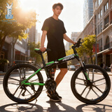 飛鸽（FG FLYING PIGEON） 折叠山地自行车成人男女学生青少年变速便携轻便双减震山地车 黑绿26寸十刀轮轴承+指拨+大礼包 24速顶配（0-5公里代步）